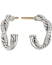 David Yurman - Sterling Silver Petite Infinity Diamond huggie Hoop Earrings - Lyst