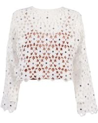 Michael Kors - Mirror-Embellished Floral Crochet Blouse - Lyst