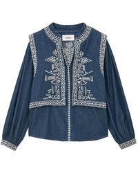 Ba&sh - Laura Embroidered Denim Blouse - Lyst