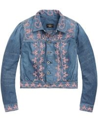RRL - Martine Floral-embroidered Denim Shirt - Lyst