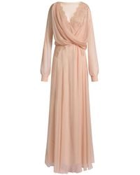 Alberta Ferretti - Lace-Trimmed Draped Maxi Dress - Lyst
