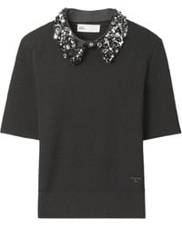 Tory Burch - Embellished-Collar Short-Sleeve Top - Lyst