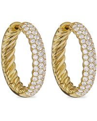 David Yurman - 18kt Yellow Gold Diamond Sculpted Cable Hoop Earrings - Lyst