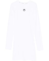 Marine Serre - "Moon" Logo Ribbed Jersey Long Sleeves Mini Crewneck Dres - Lyst