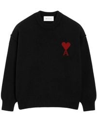 Ami Paris - Wool Crewneck Sweater With Contrasted Ami De Coeur - Lyst