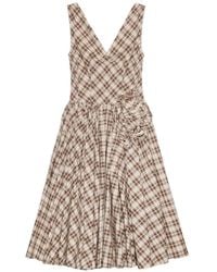 Prada - Embroidered Checked Poplin Dress - Lyst
