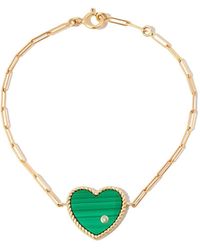 Yvonne Léon - 9kt And 18kt Yellow Gold Malachite Diamond Heart Chain Bracelet - Lyst