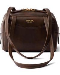 Prada - Carry Antiqued Leather Top-Handle Mini-Bag - Lyst