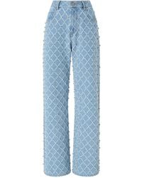 Pinko - Wide-Leg Jeans With Diamond And Rhinestone Motif - Lyst