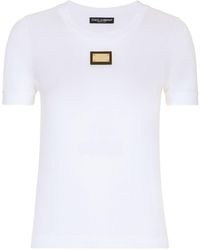 Dolce & Gabbana - T Shirt With Logoed Metal Plaque - Lyst