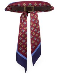 Etro - Leather Belt With Printed Scarf - Lyst