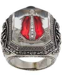 Alexander McQueen Gravierter Ring mit Käfer - Mettallic