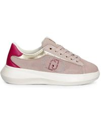 Liu Jo - Rhinestone-Logo Suede Sneakers - Lyst
