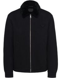 Prada - Blouson Shearling Collar Jacket - Lyst