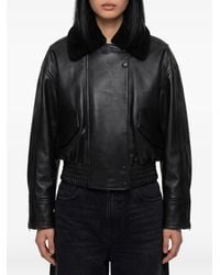 IVY & OAK - Laila Lane Shearling-Collar Leather Bomber Jacket - Lyst