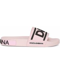 Dames Dolce \u0026 Gabbana Leer Slippers Met Logoplakkaat in het Roze Dames  Schoenen voor voor Platte schoenen voor Platte sandalen allware.com.br