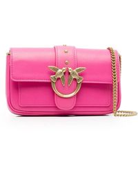 Pinko - 'love One Pocket' Fuchsia Shoulder Bag With Logo Patch In Smooth Leather Woman - Lyst