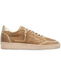 Golden Goose - Distressed Tan Leather Sneakers With Stitched Star Detail - Lyst