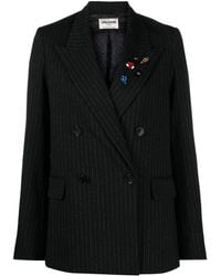 Zadig & Voltaire - Pinstriped Brooch-detail Double-breasted Blazer - Lyst