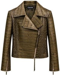 Tom Ford - Croc-Embossed Lambskin Biker Jacket - Lyst