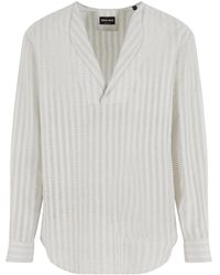 Giorgio Armani - Gestreept Overhemd Met V-Hals - Lyst