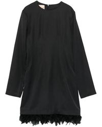 Plan C - Feather-Trim Long-Sleeve Mini Dress - Lyst