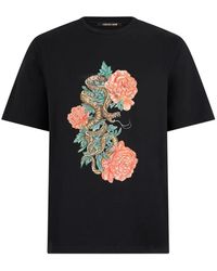 Roberto Cavalli - T-Shirt With Snake Floral Print - Lyst