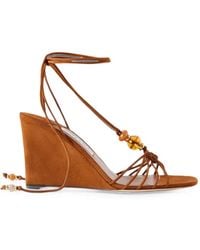 Jimmy Choo - Lova Bead-Embellished Suede Wedge Sandals - Lyst