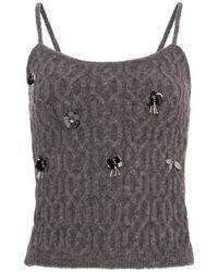 Fracomina - Floral-Appliqués Cable-Knit Tank Top - Lyst
