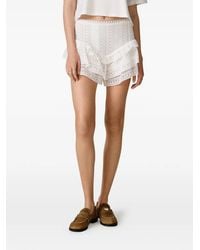 Pink - Ruffled Lace-Embroidered Shorts - Lyst