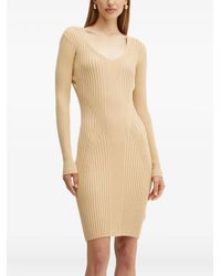 Guess - Ribbed V-Neck Midi Dress - Lyst