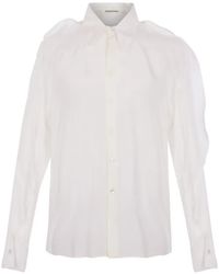 PHAEONIA - Zijden Blouse Met Ruches Op De Schouders - Lyst