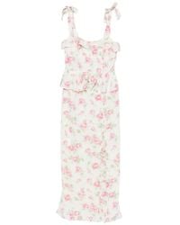 Alessandra Rich - Floral-Print Silk Midi Dress With Ruffles - Lyst