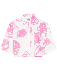 MSGM - Abstract-print Cropped Shirt - Lyst