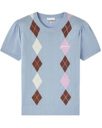 Ganni - Argyle-Pattern T-Shirt - Lyst