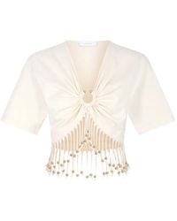 Rabanne - Cropped Top Met Franje En Kralen - Lyst