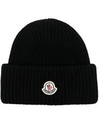 Moncler - Gerippte Beanie Mit Logo-Patch - Lyst