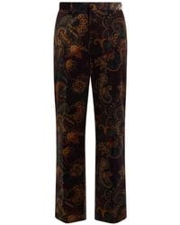 Etro - Straight-Leg Cotton Velvet Trousers With Floral Paisley Motif - Lyst