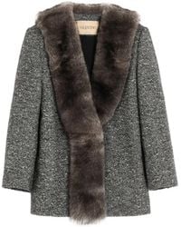 Valentino Garavani - Single-Breasted Chevron Bouclé Caban With Shearling - Lyst