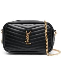 Saint Laurent - Black Gold Lou Mini Leather Camera Bag - Lyst