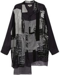 Yohji Yamamoto - Overhemd Met Print En Omgeslagen Afwerking - Lyst