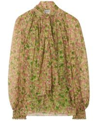 Burberry - Scarf-Tie Floral Silk Blouse - Lyst