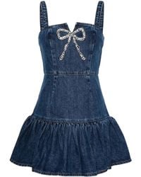 Self-Portrait - Bow-Detail Denim Mini Dress - Lyst