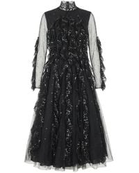 Valentino Garavani - Robe Mi-Longue Volantée À Sequins - Lyst