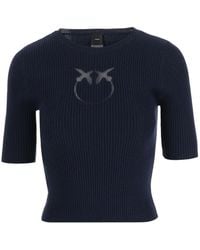 Pinko - Short-Sleeved Wool Sweater With Logo - Lyst