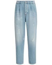 Brunello Cucinelli - Lightweight Denim Iconic Fit Five-Pocket Trousers With Double Pleats And Rips - Lyst