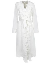 forte_forte - Floral-Appliqué Belted Dress - Lyst