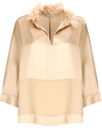 Antonelli - Feather-Trimmed V-Neck Top - Lyst