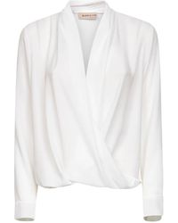 Blanca Vita - Gedrapeerde Blouse Met V-Hals - Lyst