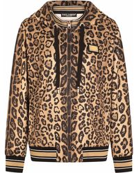 Dolce & Gabbana - Zip-Up Jersey Hoodie With Leopard Print - Lyst